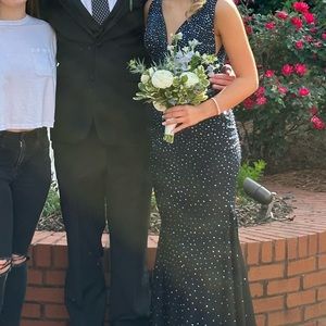 9213 Johnathan Kayne black dress with small train size 2